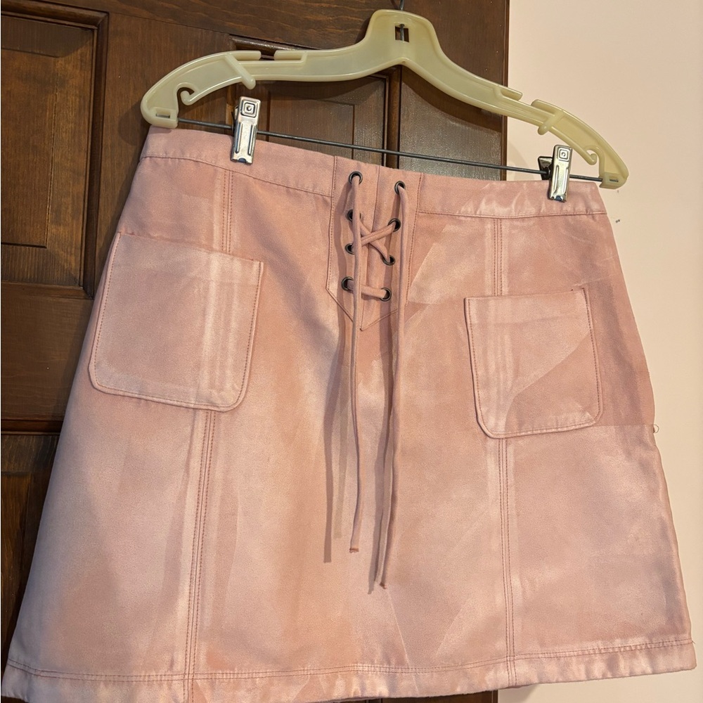 Pink Lace-Up Women's Skirt suede Holister